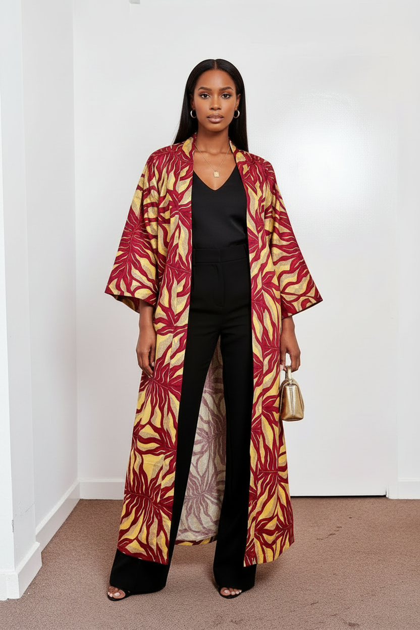 Wine & Gold Starburst Kimono - Black Camisole Styling