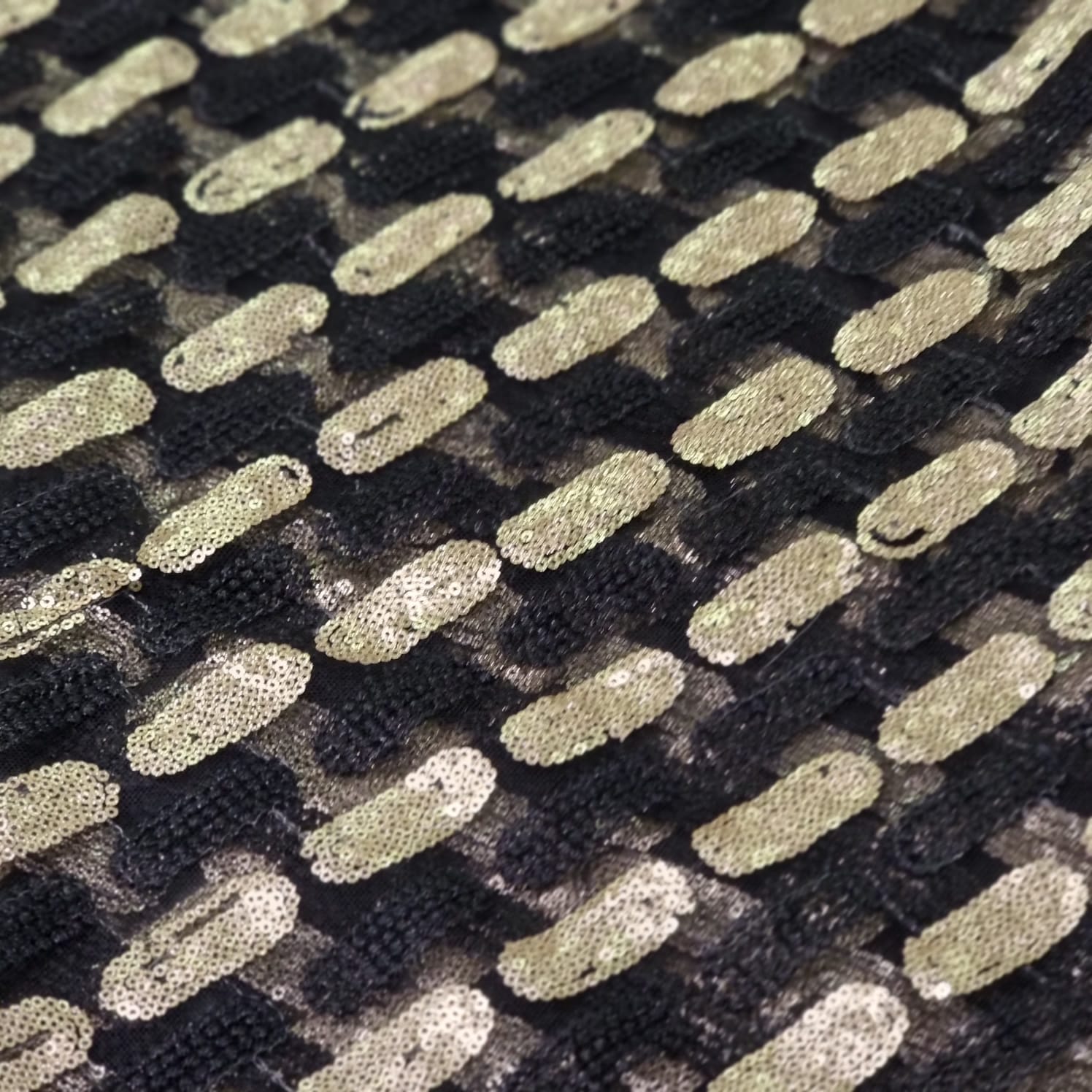 Black and Gold Sequins Lace Fabric - House of Prints