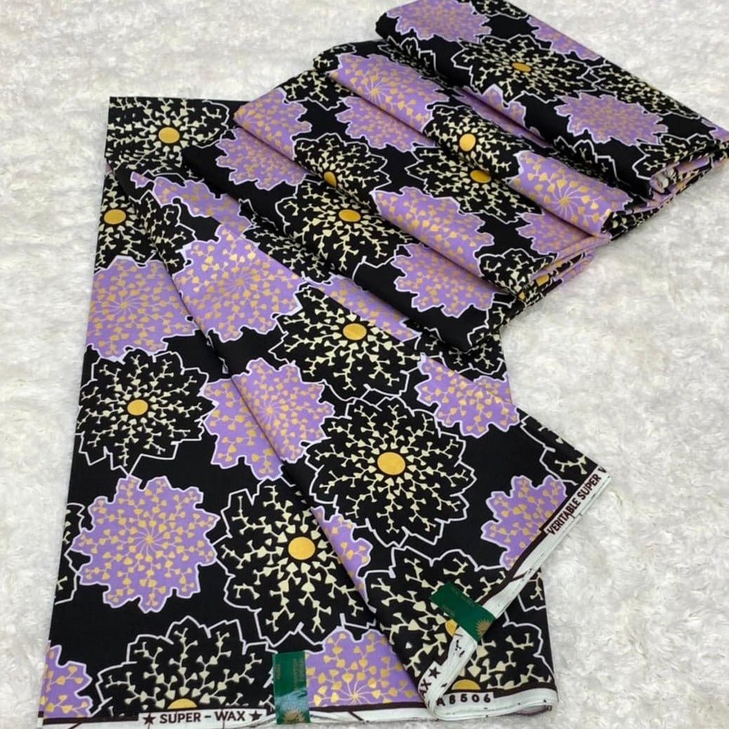 Black and Lilac Embellished Gold African Print Fabric - akgld048 - House of Prints