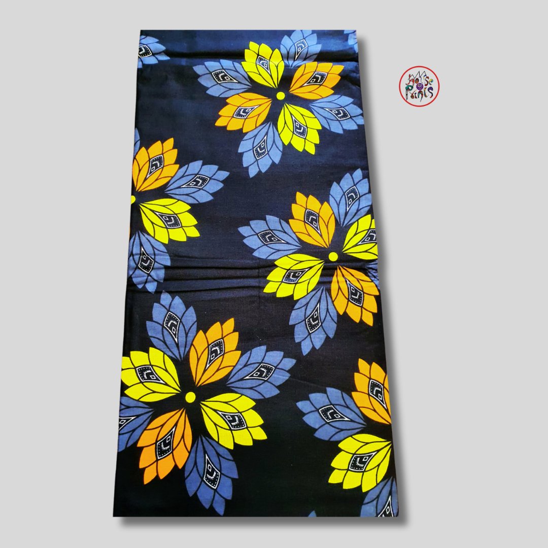 Black Floral Pattern Ankara Fabric - House of Prints
