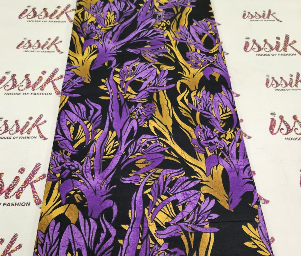 Black, Purple & Gold African Print Fabric - House of Prints