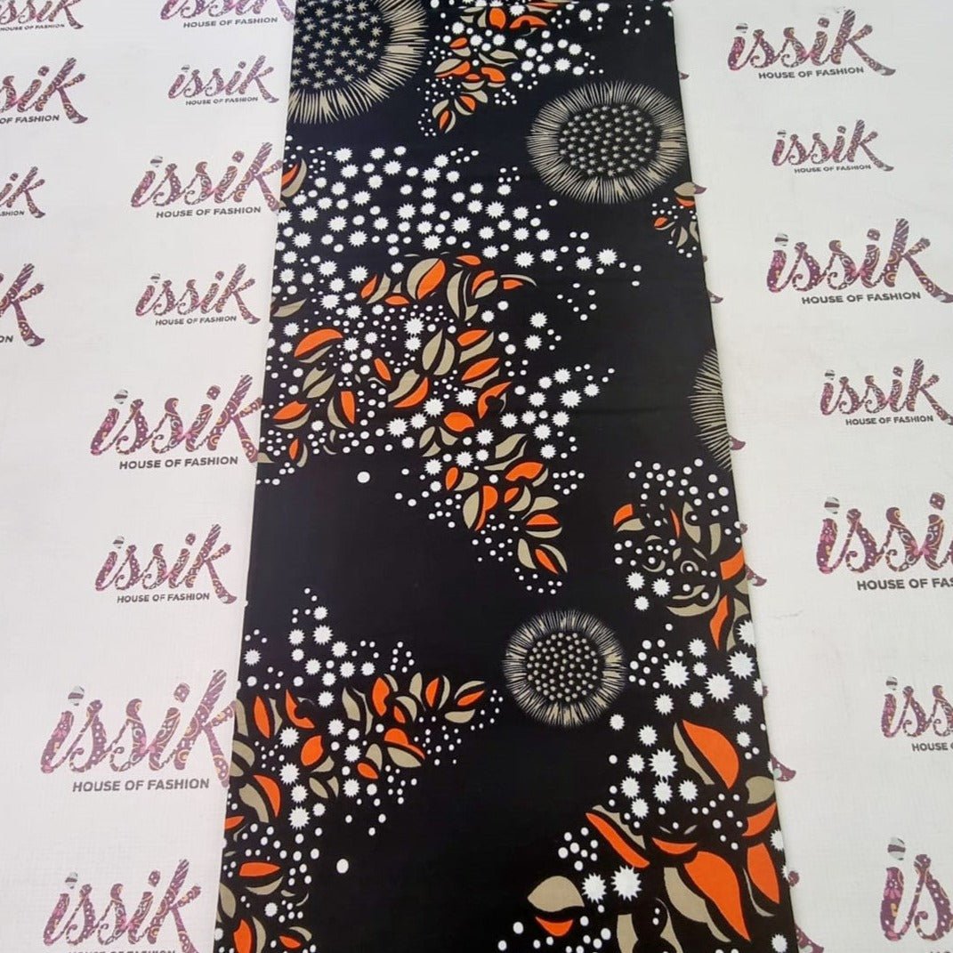 Black, White & Orange African Print Fabric - House of Prints
