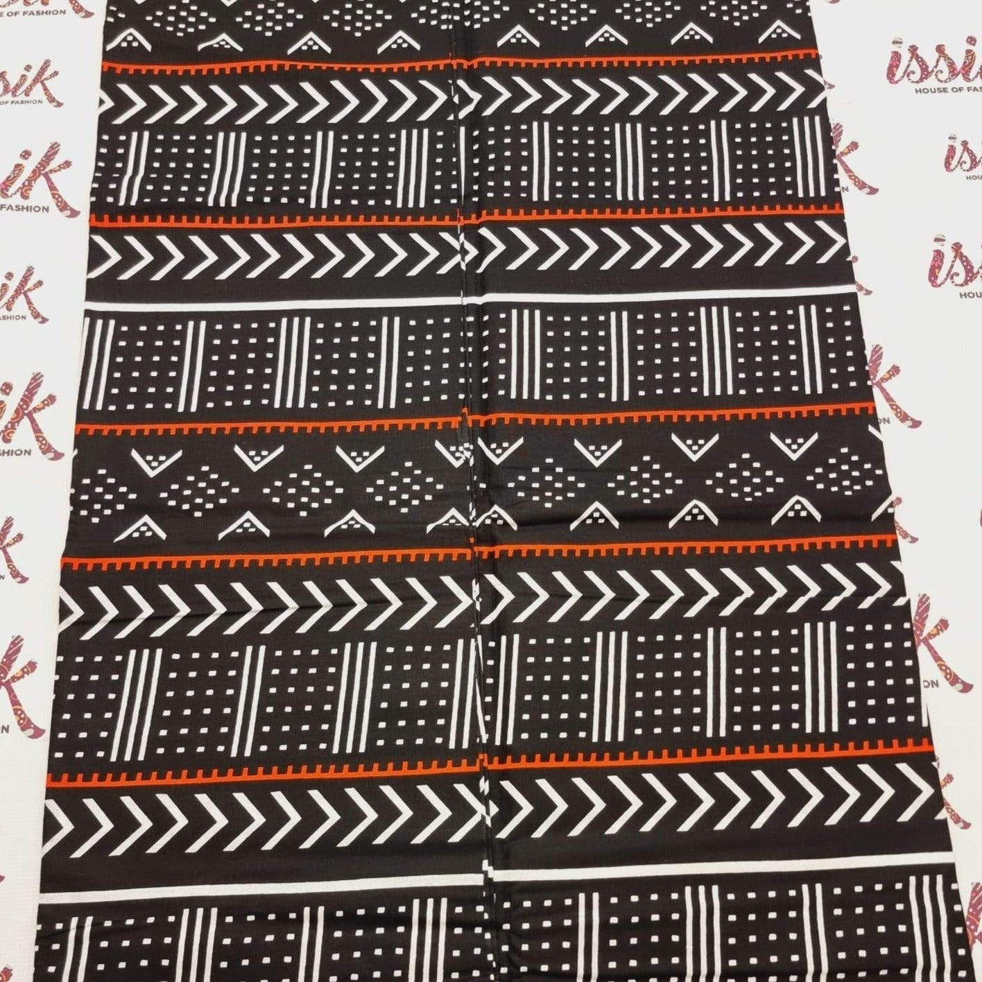 Black, White & Orange Ankara Fabric - ak15080 - House of Prints