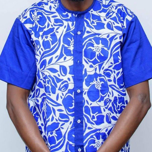 Blue African Print Men's Shirt - mrtws008 - House of Prints
