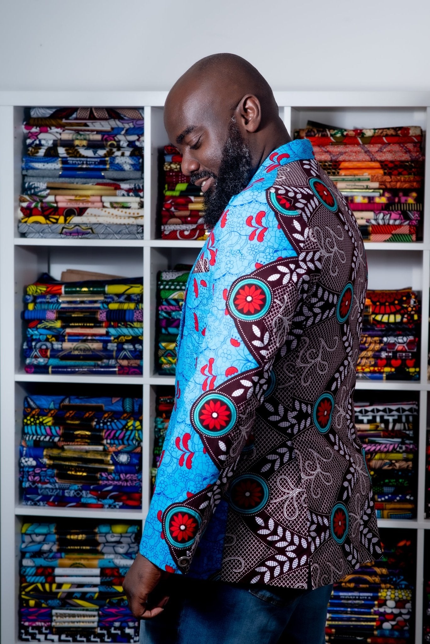 Blue and Brown African Print Blazer - mrtwb018 - House of Prints