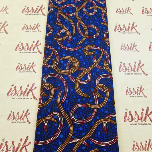 Blue and Brown Swirl Ankara Fabric - akpy40179 - House of Prints