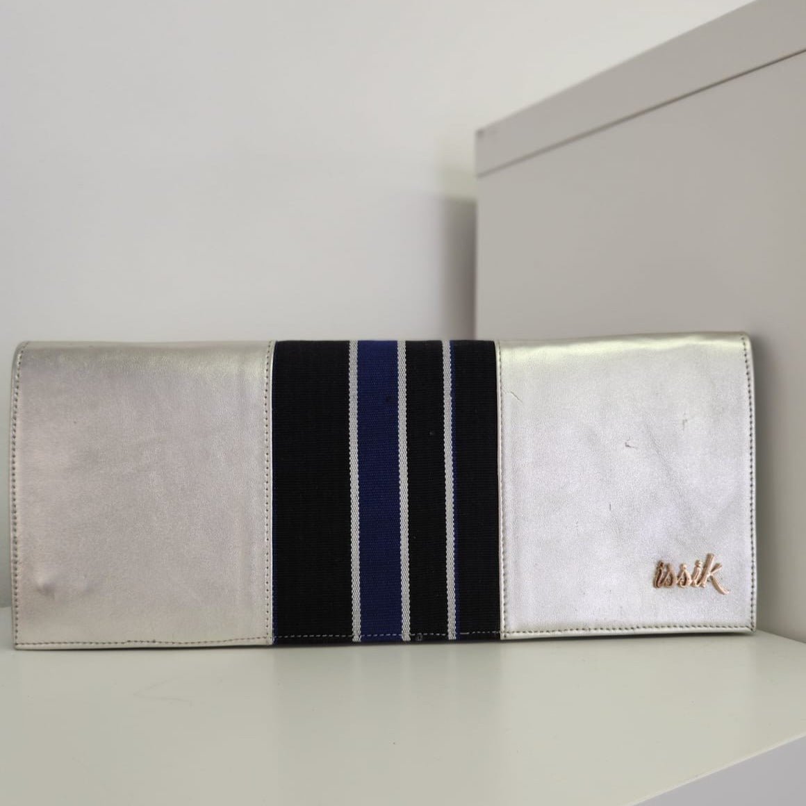 Blue & Black Leather & Aso-Oke Clutch Purses - House of Prints
