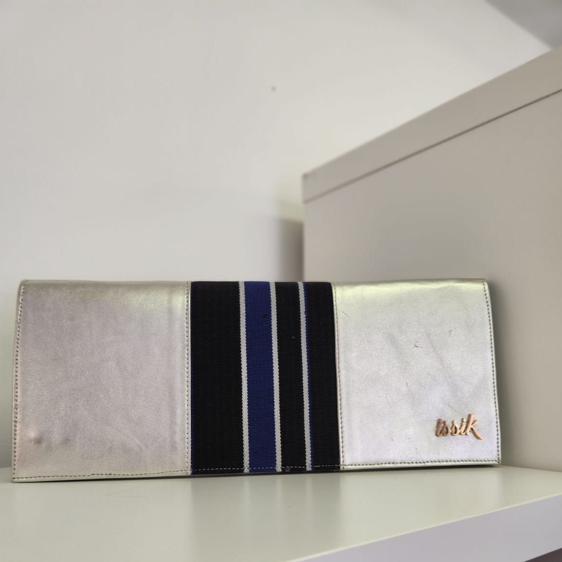Blue & Black Leather & Aso-Oke Clutch Purses - House of Prints