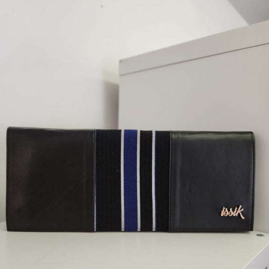 Blue & Black Leather & Aso-Oke Clutch Purses - House of Prints