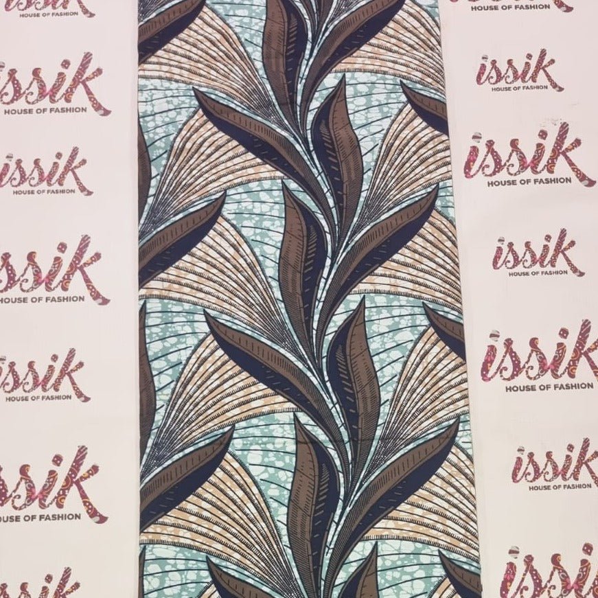 Blue, Brown and Cream African Print Fabric - ak40206 - House of Prints
