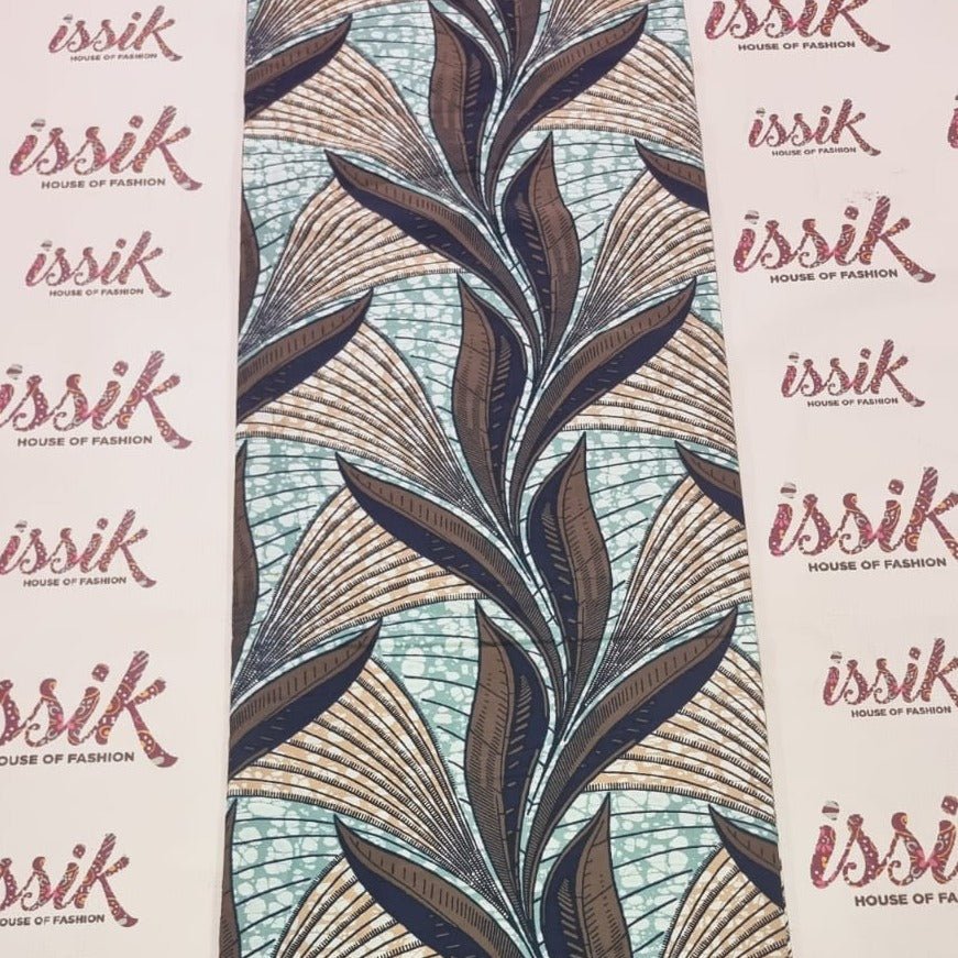 Blue, Brown and Cream African Print Fabric - ak40206 - House of Prints