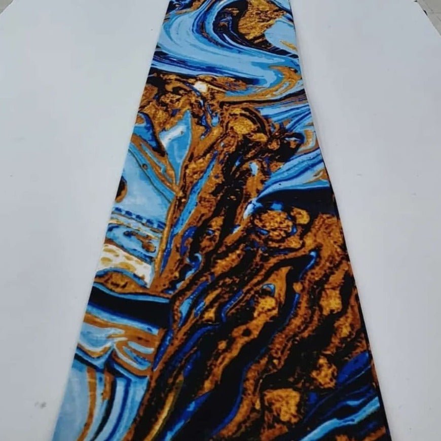 Elegant Blue Ankara Fabric with Vibrant Geometric Patterns