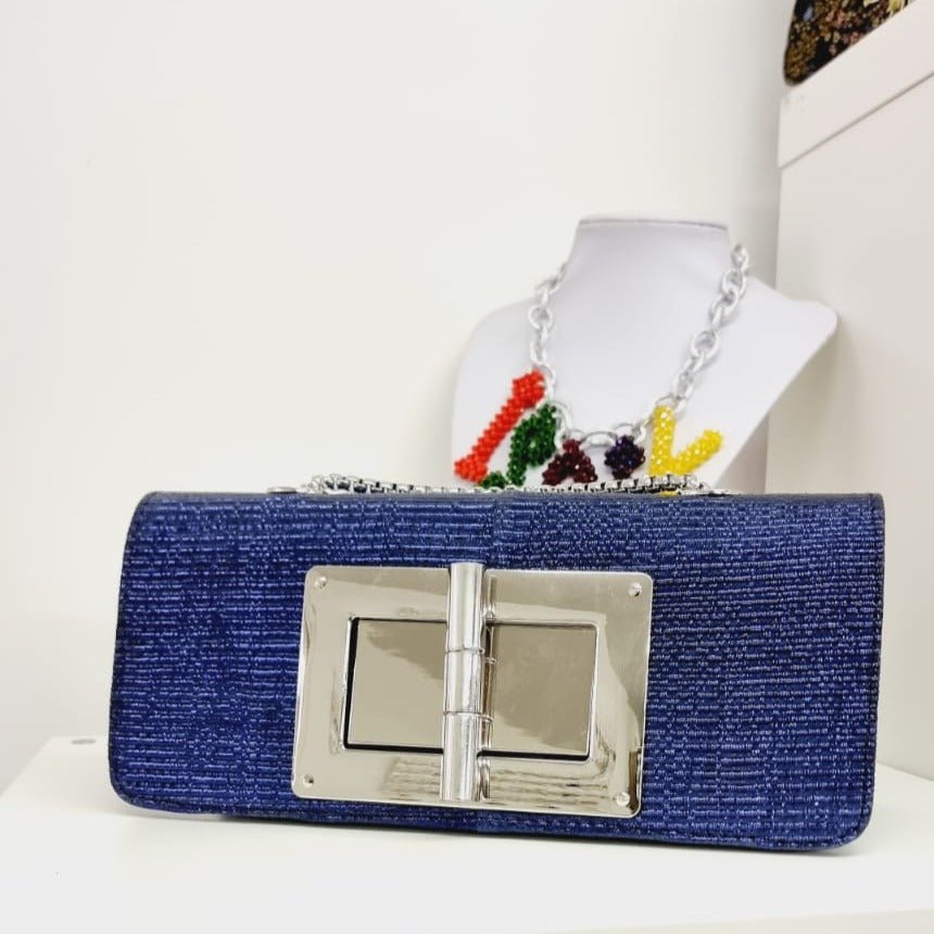 Blue Damask Fabric Mini Tote Bag - House of Prints