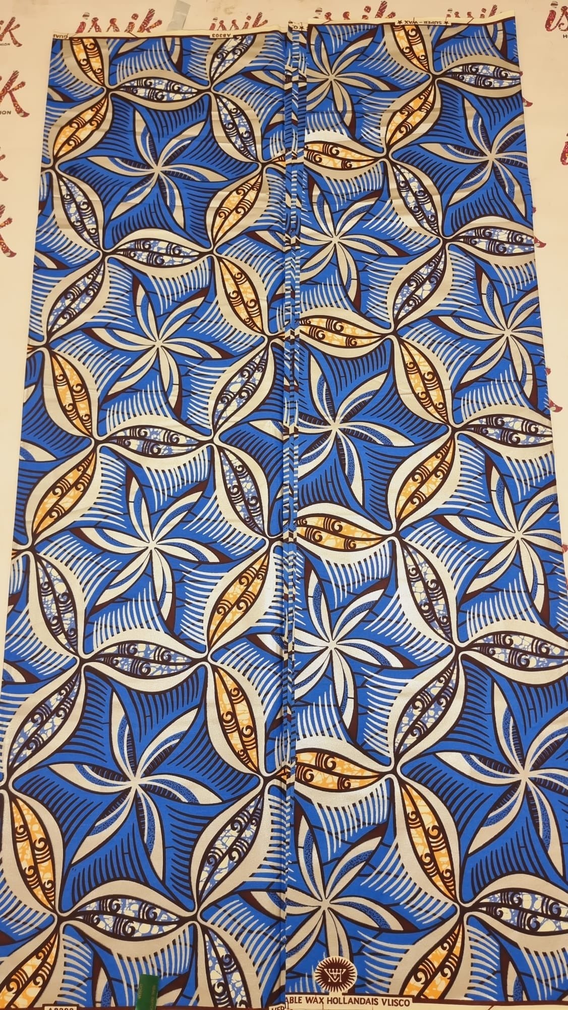 Blue Embellished African Print Fabric - akgld039 - House of Prints