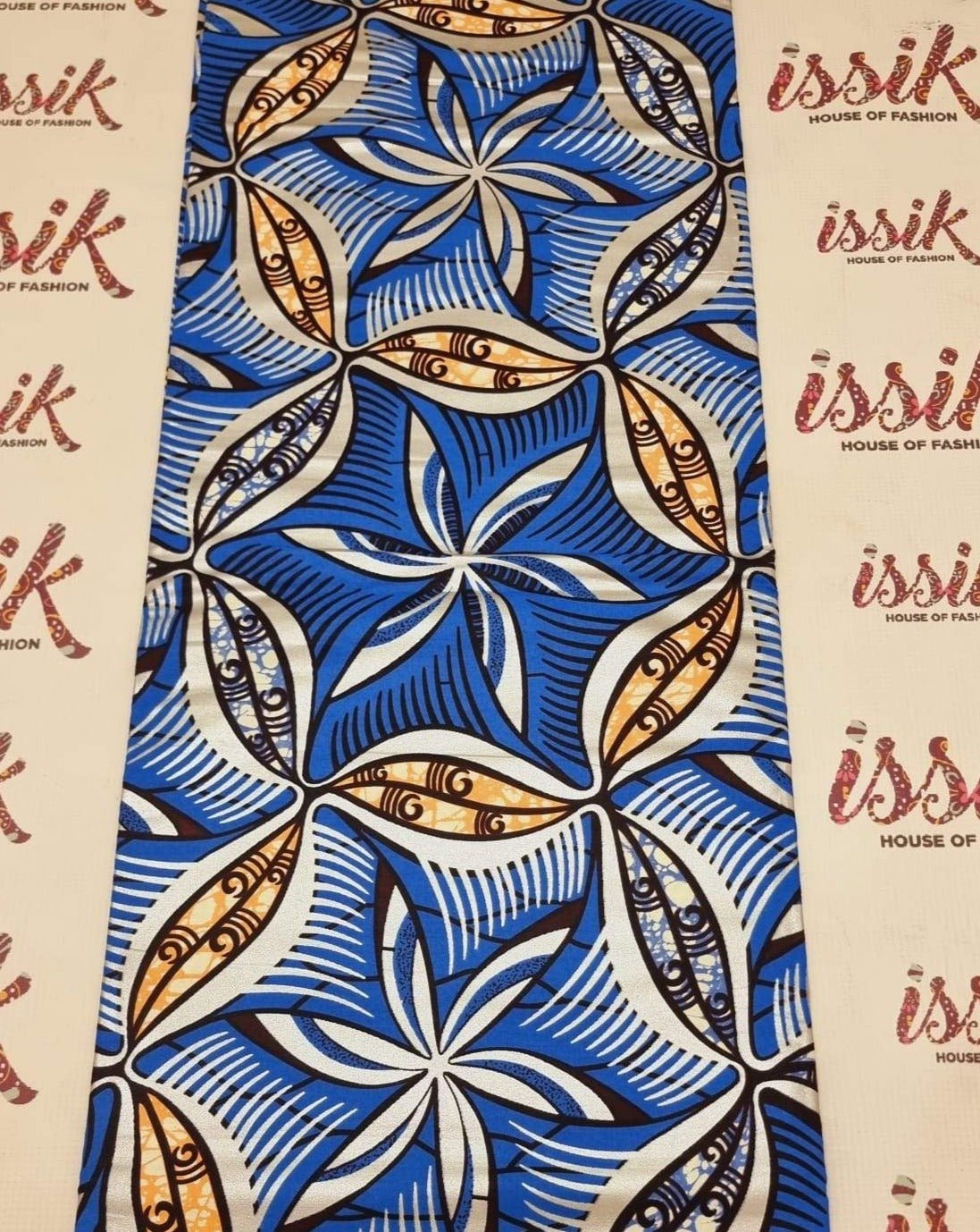 Blue Embellished African Print Fabric - akgld039 - House of Prints