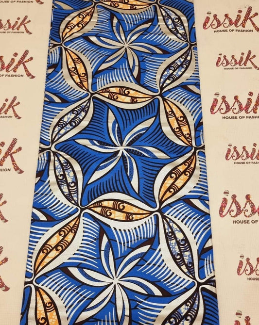 Blue Embellished African Print Fabric - akgld039 - House of Prints