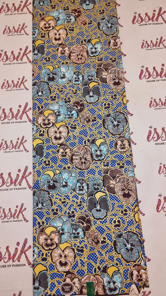Blue Embellished Gold African Print Fabric - akgld030 - House of Prints