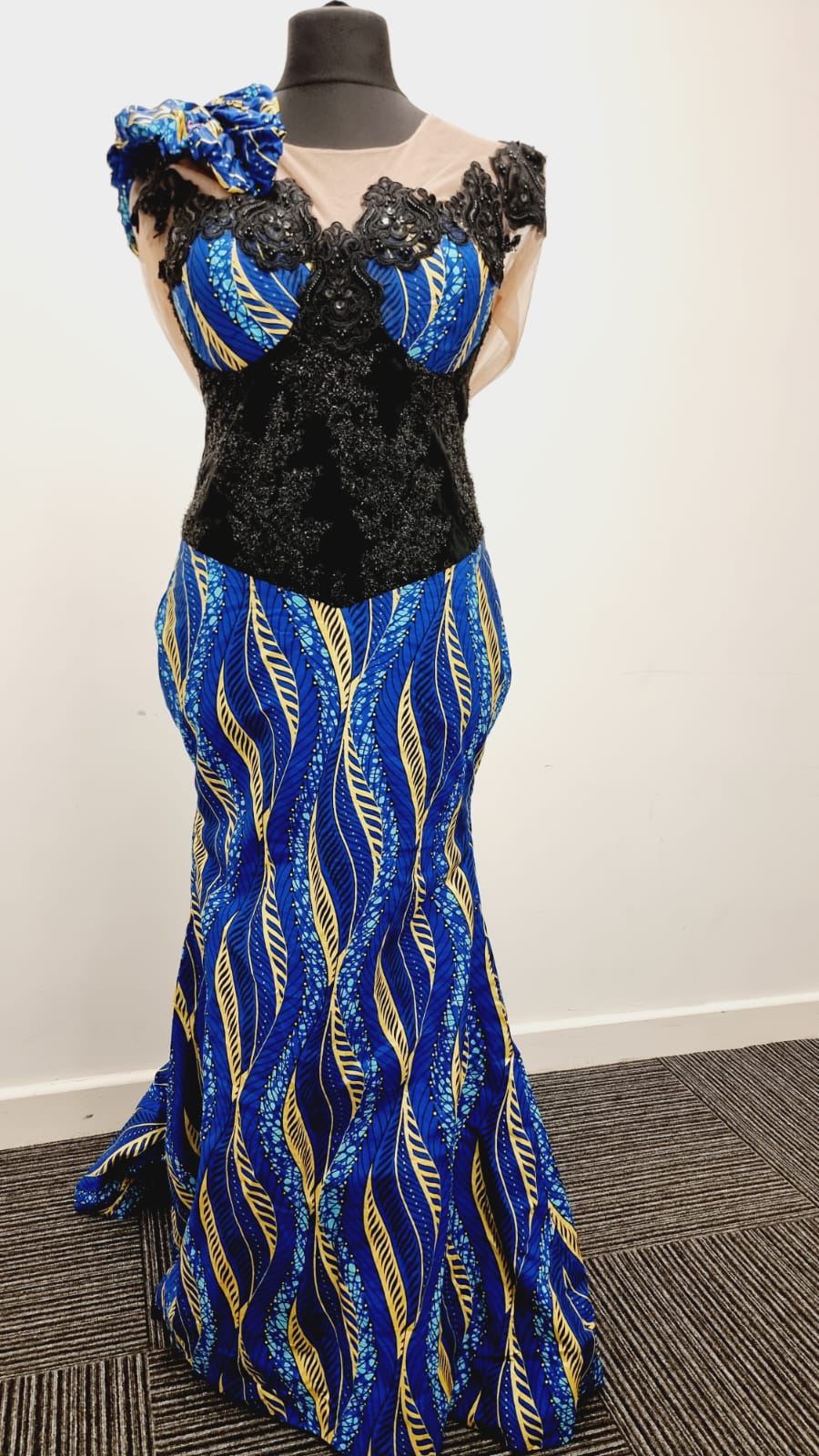 Blue & Gold African Print Party Dress - House of Prints