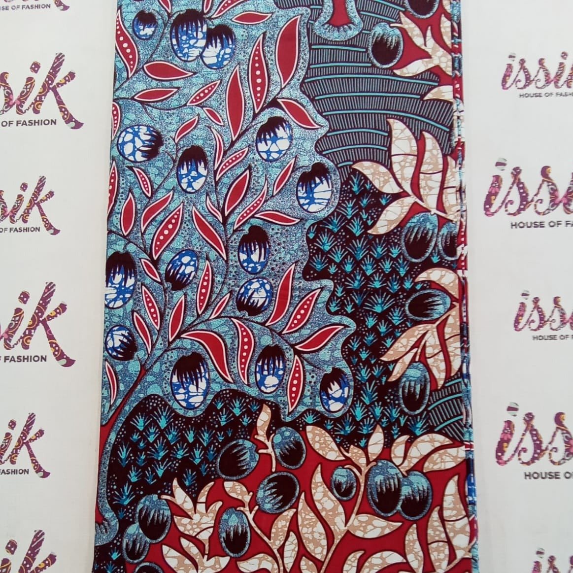 Blue, Grey & Wine Embellished Gold African Print Fabric - House of Prints