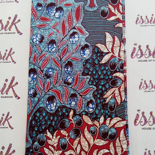 Blue, Grey & Wine Embellished Gold African Print Fabric - House of Prints