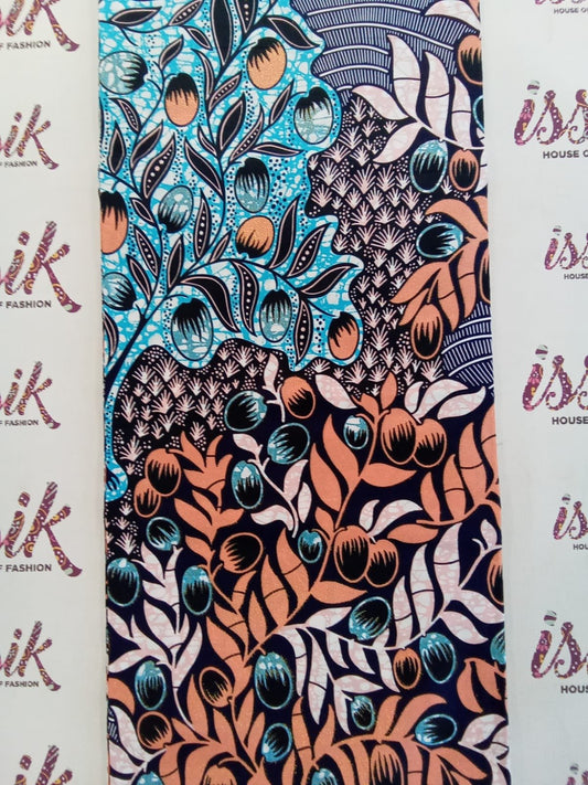 Blue, Grey & Wine Embellished Gold African Print Fabric - House of Prints