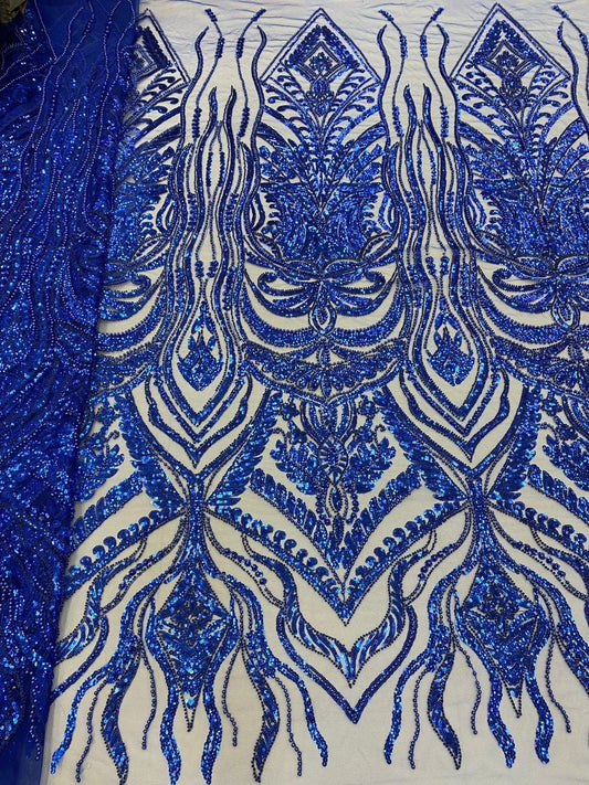 Blue Hand Beaded Lace - ial088 - House of Prints