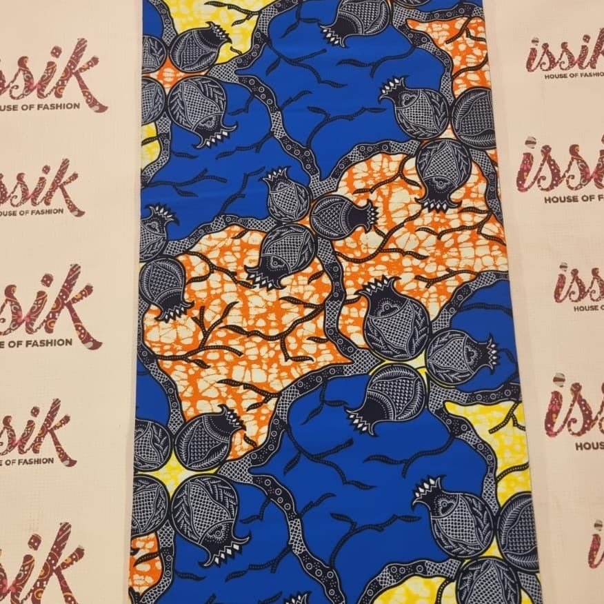 Blue, Orange & Yellow African Print Fabric - ak40208 - House of Prints