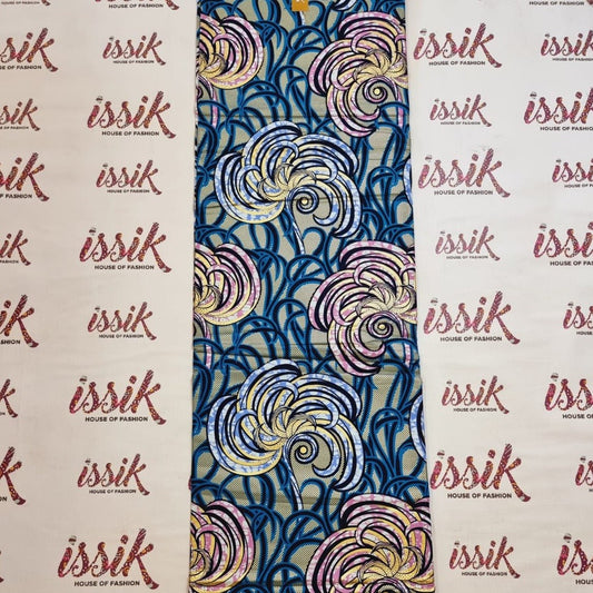 Blue, Pink & Black Embellished Gold Ankara - akgld017 - House of Prints
