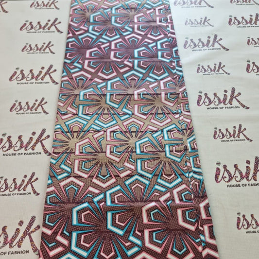 Blue & Pink Embellished African Print Fabric - House of Prints