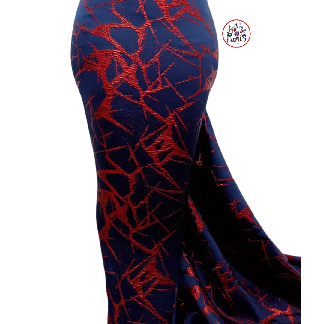Blue & Red Brocade Fabric - House of Prints