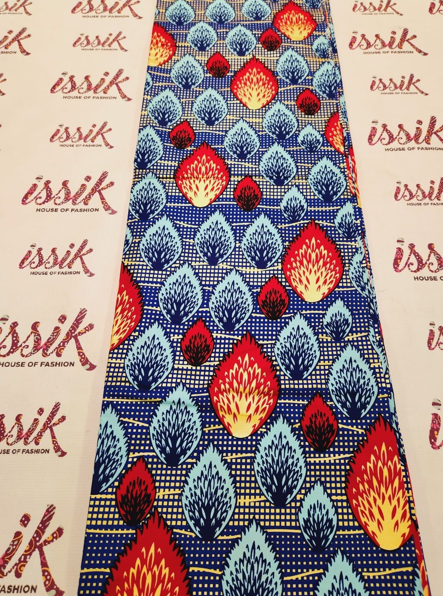 Blue & Red Embellished Ankara Fabric. - House of Prints