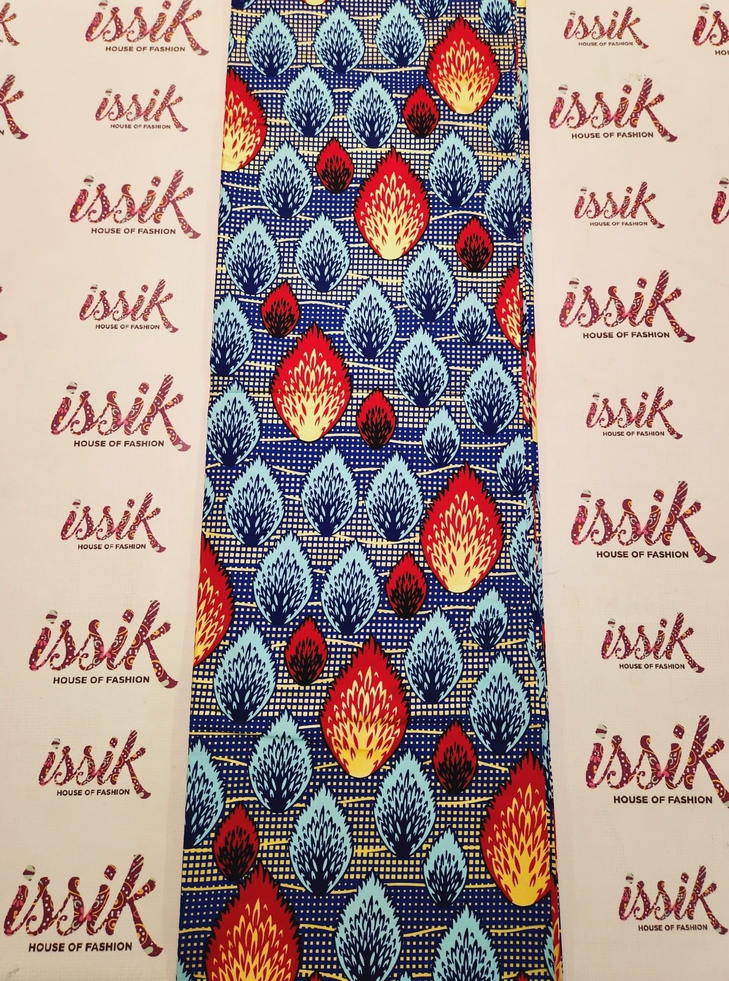 Blue & Red Embellished Ankara Fabric. - House of Prints