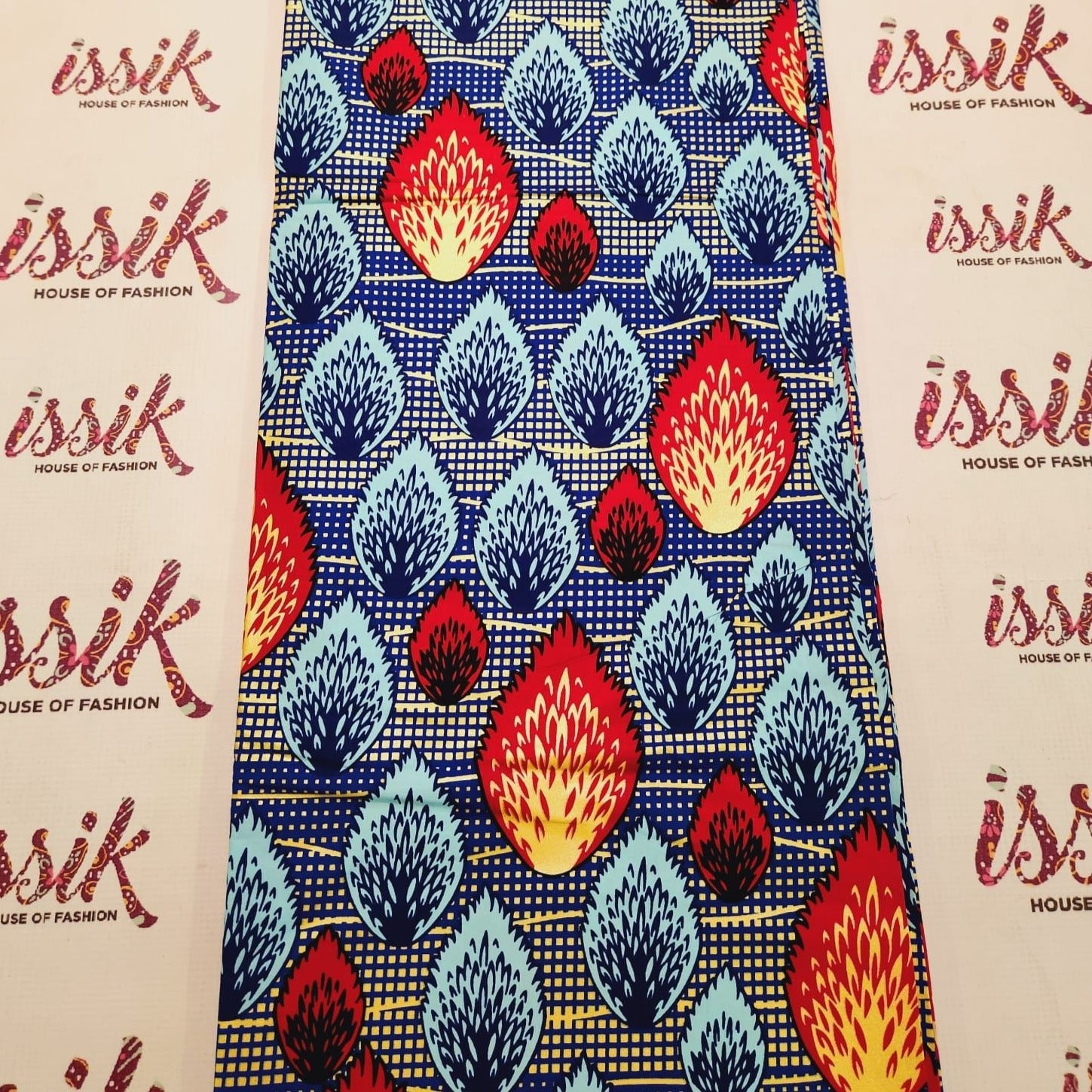 Blue & Red Embellished Ankara Fabric. - House of Prints