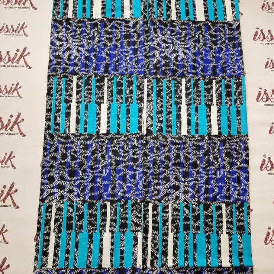 Blue, White & Black Ankara Fabric - issak4013 - House of Prints