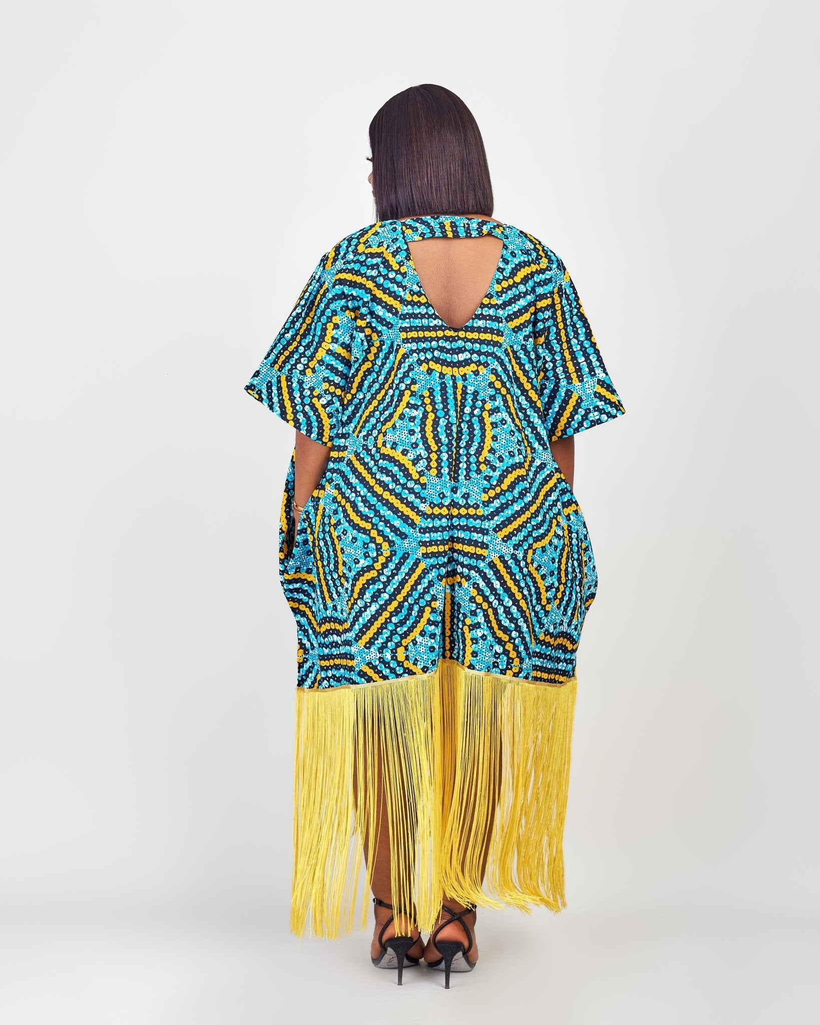 Blue & Yellow Oversize Fringe Top - House of Prints