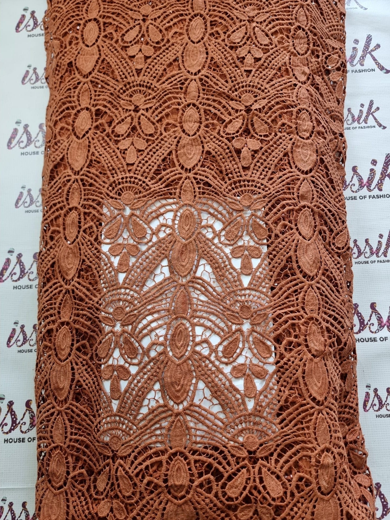 Brown African Cord Lace Fabric - House of Prints