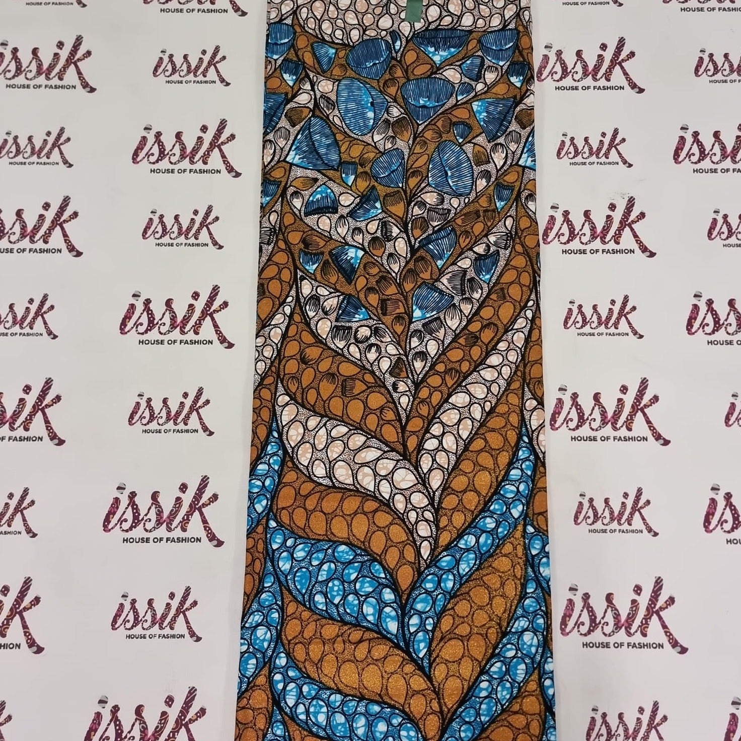 Brown and Blue Embellished Gold African Print Fabric - House of Prints