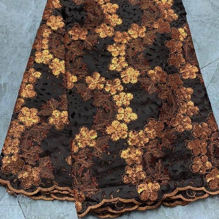 Brown and Bronze Lace Fabric - House of Prints