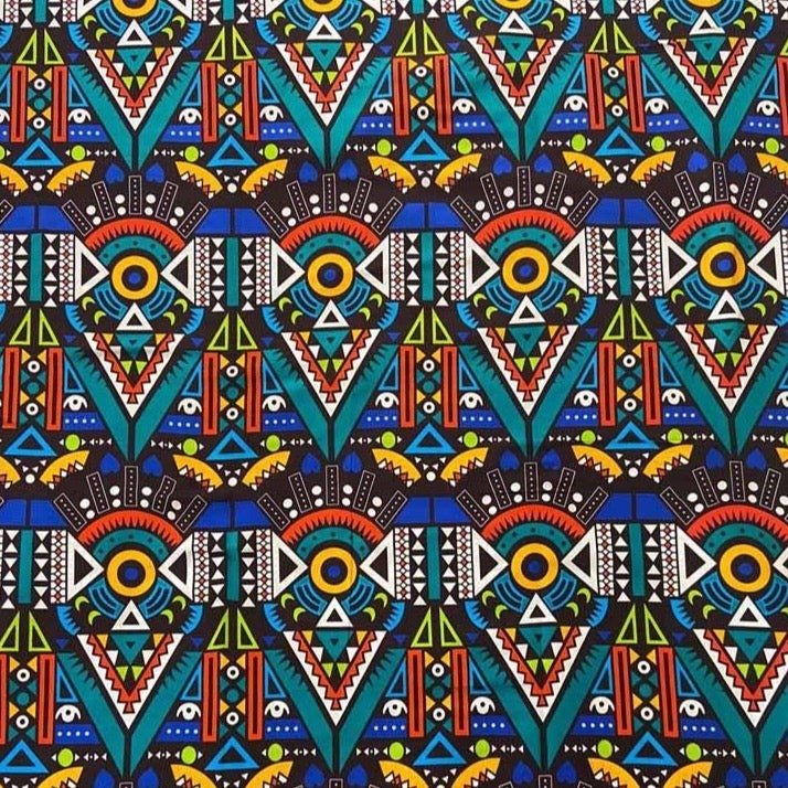 Brown and Multicolour Aztec Print Fabric - House of Prints