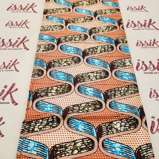 Brown & Blue Embellished Gold Ankara Fabric. - House of Prints