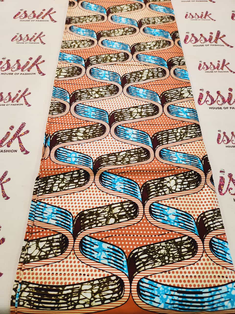 Brown & Blue Embellished Gold Ankara Fabric. - House of Prints