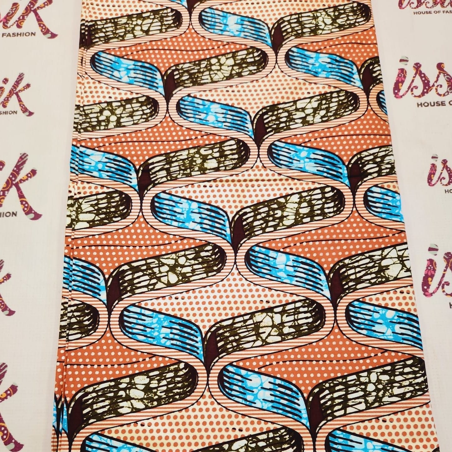 Brown & Blue Embellished Gold Ankara Fabric. - House of Prints