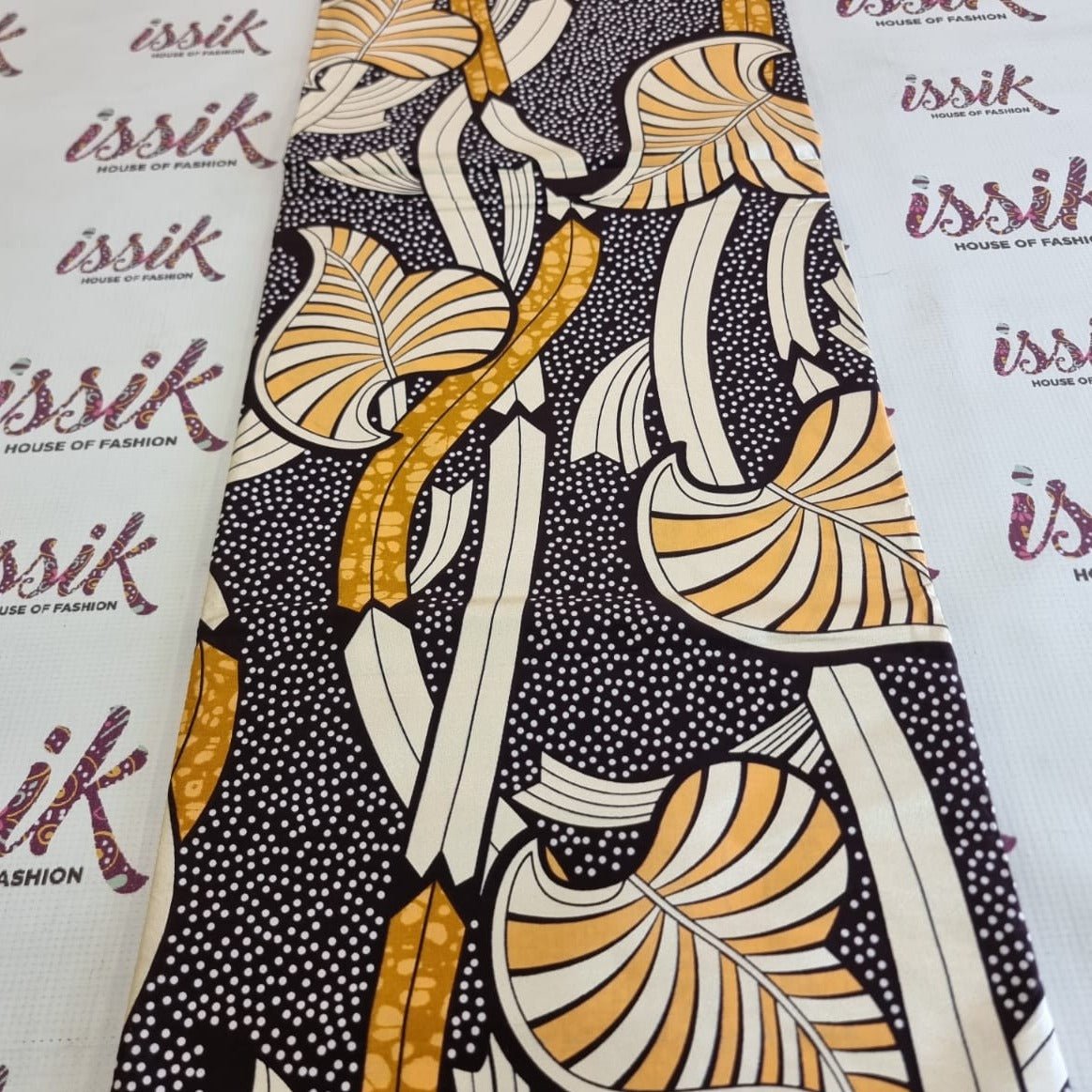 Brown & Cream Embellished Gold African Print Fabric. - House of Prints