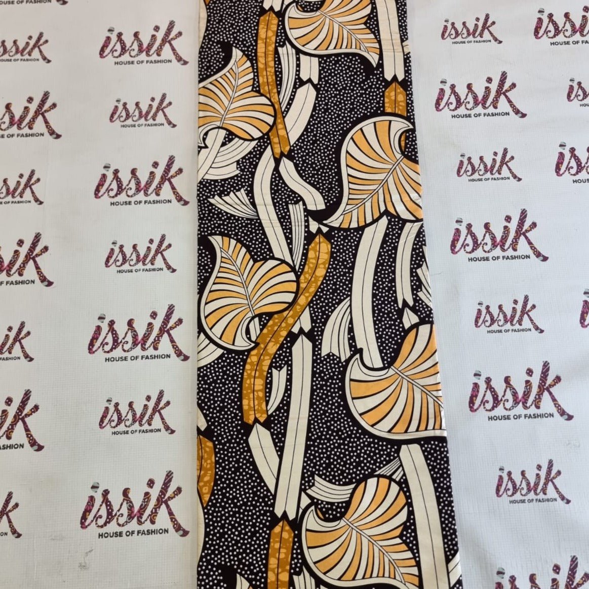 Brown & Cream Embellished Gold African Print Fabric. - House of Prints