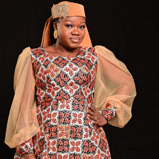Brown & Gold African Print Pleat Short Dress - rtw102 - House of Prints