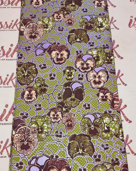 Brown & Green Embellished Gold African Print Fabric - akgld029 - House of Prints