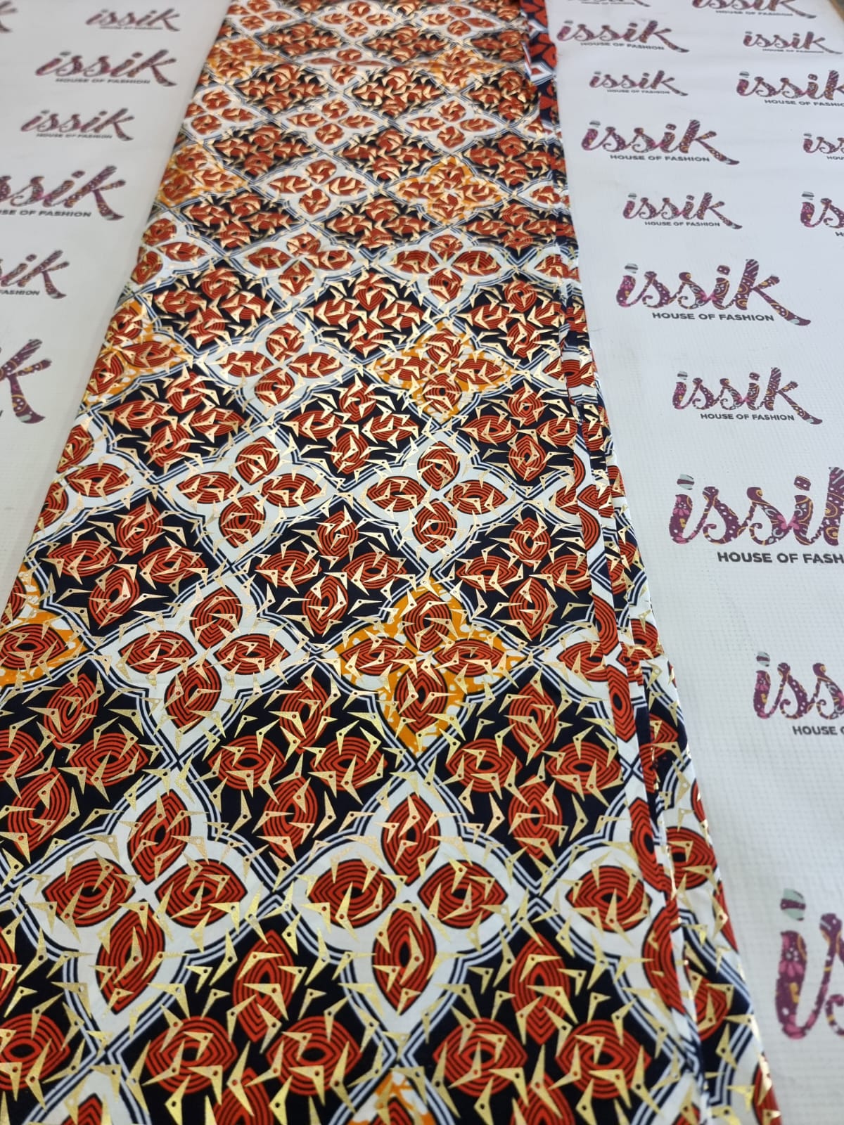 Brown, Red & Gold Embellished Gold Fabric - House of Prints
