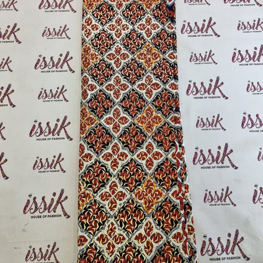 Brown, Red & Gold Embellished Gold Fabric - House of Prints