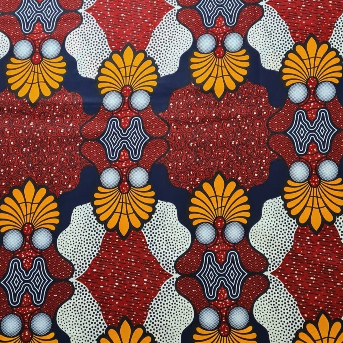 Brown, White & Blue Ankara Fabric - ak8076 - House of Prints