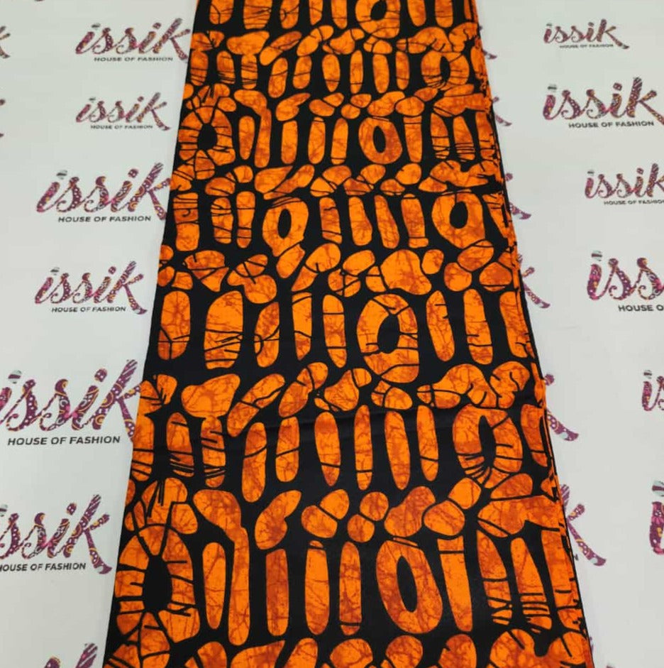 Burnt Orange & Black African Print Fabric - House of Prints